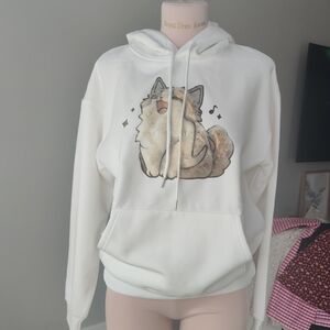 Cozy White Cat Print Hoodie